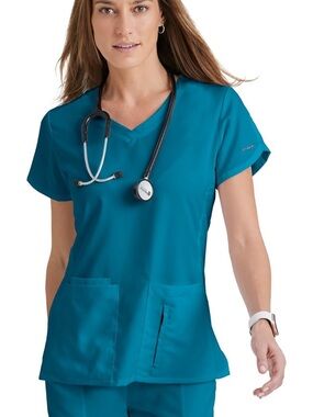 Grey's Anatomy Cora V-Neck Scrub Top in Color Bahama